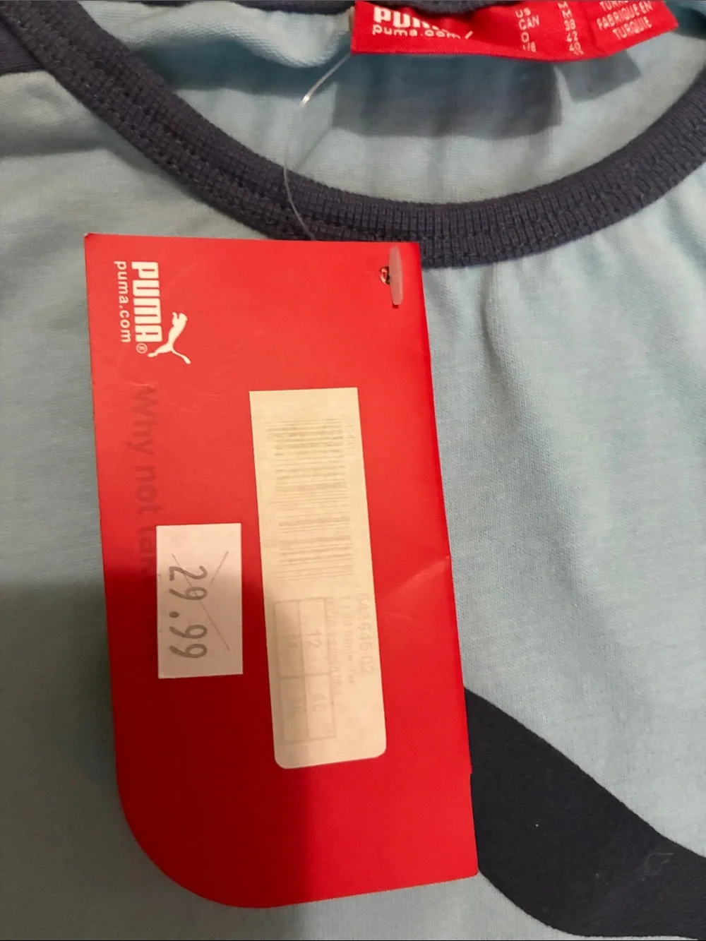 NWT Puma Light Blue Tee with Dark Blue Logo and Trim, size Medium